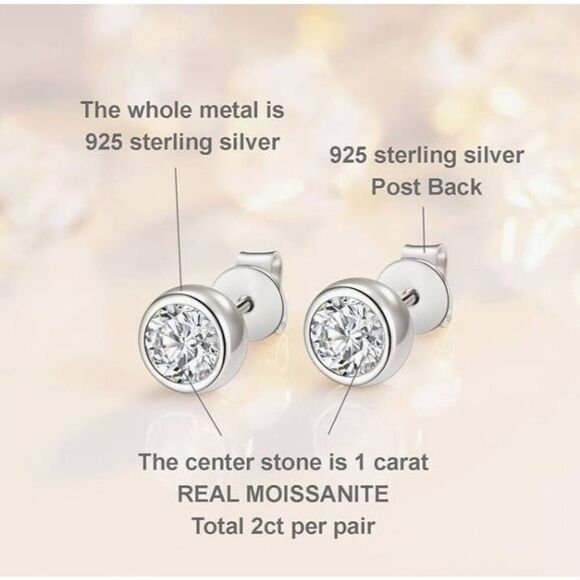 CERTIFIED~Sparkling 2Ct Round Cut Bezel Set Genuine Moissanite Stud Earrings - Picture 5 of 5